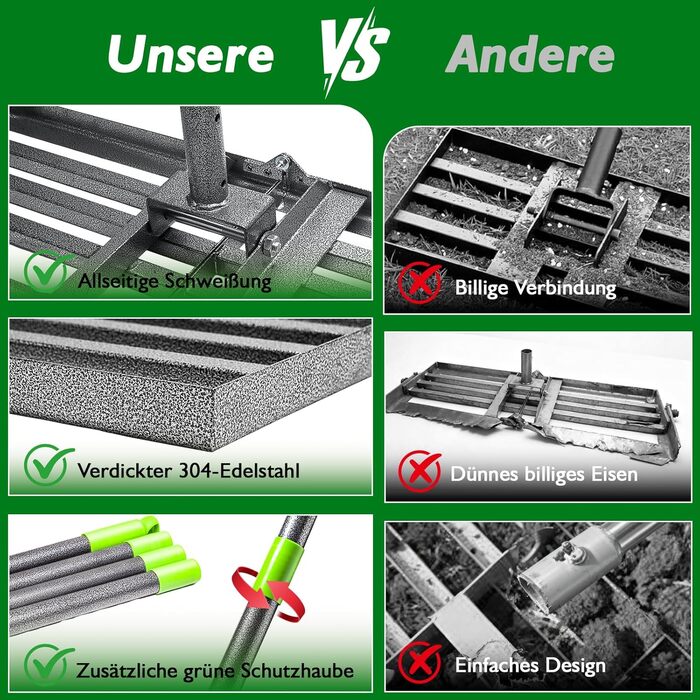 Гребінь для вирівнювання газону, 76x25 см, з регульованою ручкою 185 см. Ідеально підходить для саду, подвір'я та гольф-поля Легко вирівнює поверхні з ґрунту, піску та глини.