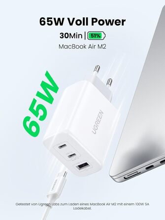 Зарядний пристрій USB C 65 Вт з 3 портами USB-C Блок живлення PPS Fast Charger PD Charger 60 Вт сумісний з MacBook Pro/Air, iPad P