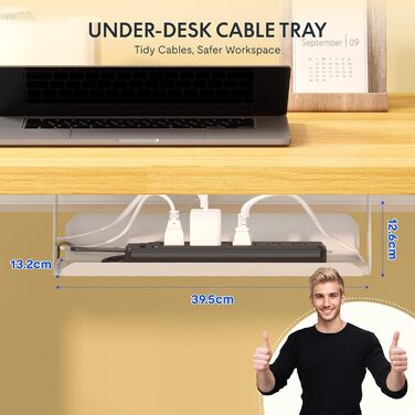 Стіл FlexiSpot з регульованою висотою Basic з організацією кабелів, гачками та цільною стільницею, ергономічний стіл для домашнього офісу, офісний стіл (120x60 см, клен) 120 x 60 см клен біла рама