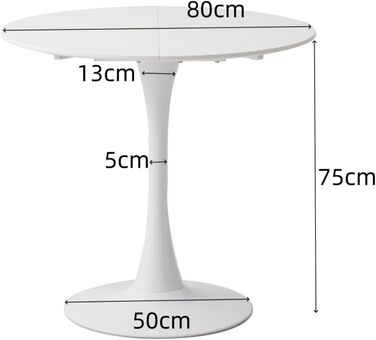 Круглий обідній стіл, сучасний обідній стіл у стилі кежуал, підходить для 2-4 осіб, ідеально підходить для вітальні, їдальні, кухні, кафе - Білий - 80 см 80*80*75 см Білий