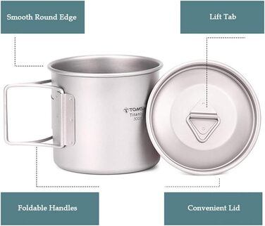 Надлегкий титановий портативний набір із 2 чашок для кемпінгу та пікніка 450 мл 750 мл зі складною ручкою, титанова кружка для кемпінгу