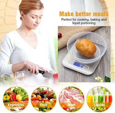 Кухонні ваги GRIFEMA з нержавіючої сталі, високоточні цифрові ваги 1г-5000г з РК-дисплеєм, функція тари, 6 одиниць вимірювання, ба