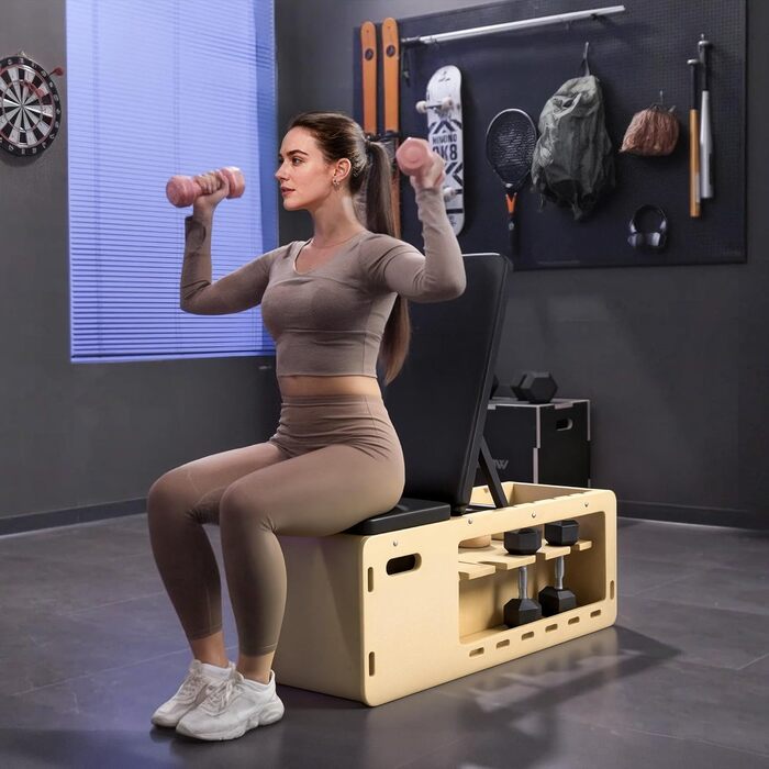 Лава для важкої атлетики HOMCOM, тренувальна лава з ящиком для зберігання та стрічками опору, регульована фітнес-лава для важкої атлетики, силових тренувань, масив дерева