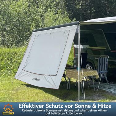 Сонячний тент для передньої стіни автофургона 2 x 3,7 м, захист UPF 50, дощозахисний, з регульованим панорамним вікном (тканина сітка), сонцезахисний тент для кедерних рейок Ø 57 мм, включаючи монтажні аксесуари 2 x 3,7 м - передня стіна