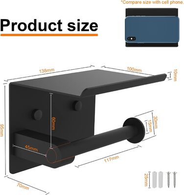 Тримач для туалетного рулону Ibergrif з 2 способами кріплення, тримач для туалетного рулону без свердління, настінний тримач для т