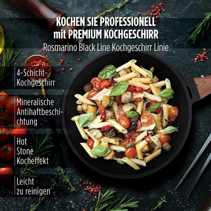 Професійна сковорода ROSMARINO 24 см - Сковорода з відмінним розподілом тепла та теплопродуктивністю, підходить для індукції, вишу