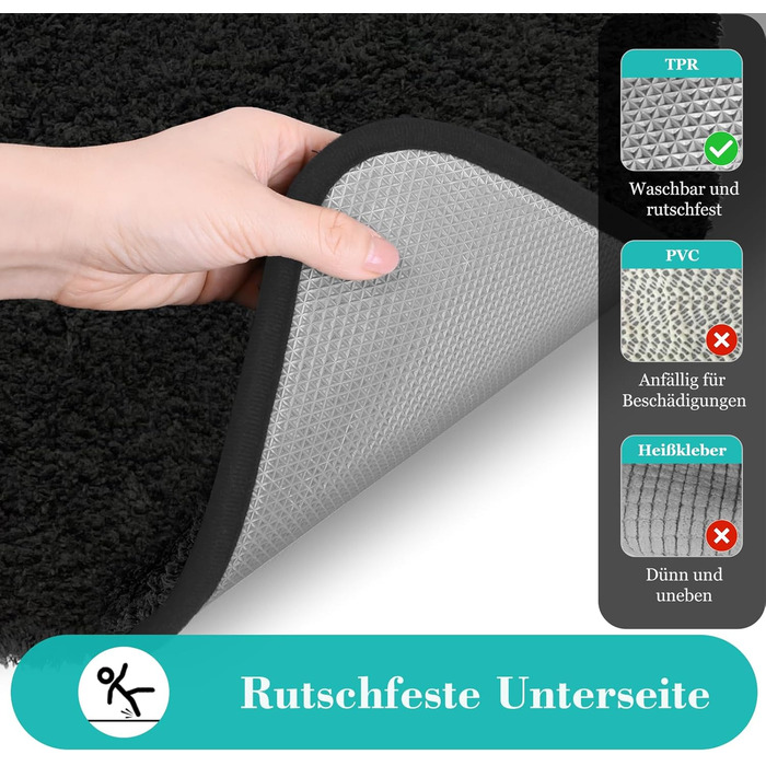 Комплект килимків для ванної кімнати Digiroot, 2 предмета, нековзний килимок для ванни, що миється, абсорбуючий та швидковисихаючий килимок для душу, чорний матеріал з пряжі, дуже м&39який, 40 x 60 см та 50 x 80 см