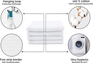 Набір з 4 рушників розміром 50x100 см - поглинаючі рушники для ванни білого кольору - з практичною вішалкою - з елегантними смужка