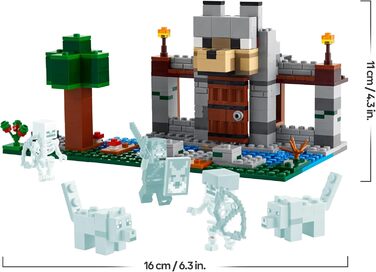Вовча фортеця - Дитяча іграшка з однією мініфігуркою, двома фігурками скелетів та двома вовками - Аксесуари, такі як верстак та меч - Подарунок для геймерів для хлопчиків та дівчаток віком від 8 років - 21261