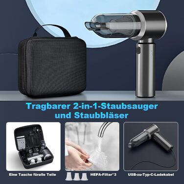 Акумуляторний ручний пилосос 2-в-1, акумуляторний ручний пилосос 18000PA, автомобільний пилосос Потужний, 3-швидкісний 200000 об/х