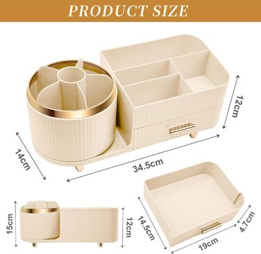 Органайзер для косметики Cinnani Make-Up, багатофункціональний косметичний органайзер, що обертається на 360, для туалетного столика, ванної кімнати та спальні, з багатофункціональною невеликою шухлядою (бежевий)