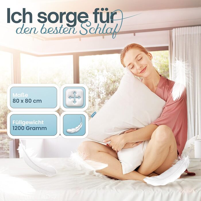 Камерна пухова подушка 80x80 Пухова подушка 80x80 см - Пухова подушка, пухова подушка 80x80 Підходить для алергіків Дихаюча Подушка, 90 пух, 10 пір&39я () 80x80 см, 3-