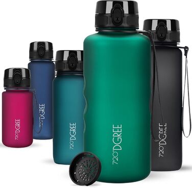 Пляшка для води 720 DGREE 1л Sport 'uberBottle softTouch Ситечко - Без BPA - Пляшка для води для універі, роботи, фітнесу, велосипеда, активного відпочинку, роботи - спортивна пляшка з тритану - легка, ударостійка, багаторазова (2000 мл, 07 Смарагдово-зел