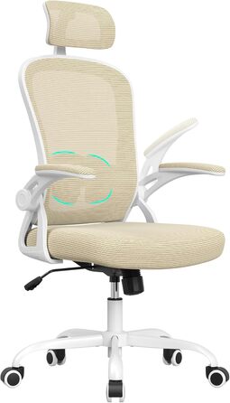 Ергономічне офісне крісло Farini, регульоване по висоті офісне крісло з підголівником, зручне крісло для домашнього офісу, комп&39ютерне крісло, крісло керівника з підлокітниками, вантажопідйомність 150 кг, бежеве комп&39ютерне крісло з колесами та підгол