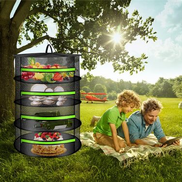 Сітка для сушіння трав Coopache чорна, 4-шарова сушарка для трав підвісна з S-подібними гачками, стійка для сушіння рослин на блис