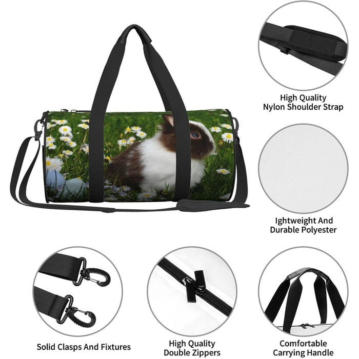 Спортивна сумка для подорожей, біло-коричнева, з принтом кролика, сумка на ніч, чорна, універсальний розмір