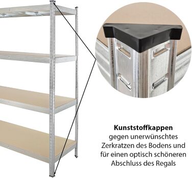 Стелаж TRUTZHOLM для важких умов експлуатації 180x160x60 см, вантажопідйомність 1000 кг, безболтовий стелаж, стелаж для зберігання, стелаж для підвалу, стелаж для майстерні, оцинкована сталь, 4 полиці