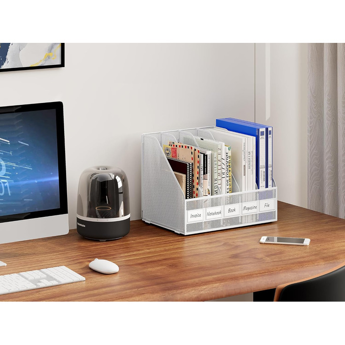 Металевий офісний органайзер EasyPAG A4 з 5 кишенями, тримач для документів, лоток для файлів, тримач для журналів, лоток для листів, органайзер для паперових журналів, білий