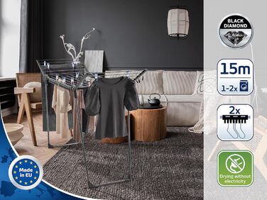 Сушильна машина Leifheit Pegasus 150 Solid Black Edition, стійка сушильна машина з крилами, також для довгих речей, особливо вузьк