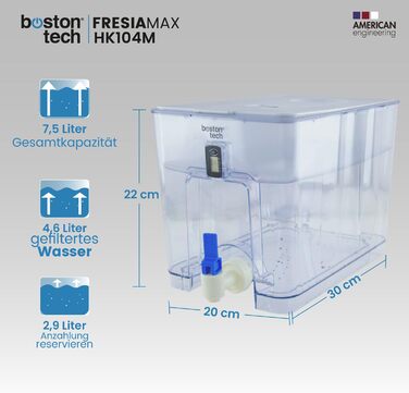 Фільтр для води FRESIAMAX з краном. Фільтр для води диспенсер 7,5 л. картридж. Зменшення вмісту вапна, хлору, таких металів, як свинець і мідь. ідеальний розмір для холодильника. Цифровий дисплей. Без BPA.