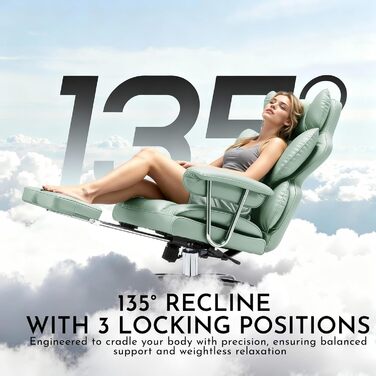 Ергономічне офісне крісло Efomao, крісло керівника зі штучної шкіри, офісне крісло вантажопідйомністю 200 кг з підставкою для ніг та поперековою опорою, регульоване крісло з високою спинкою, світло-зелене