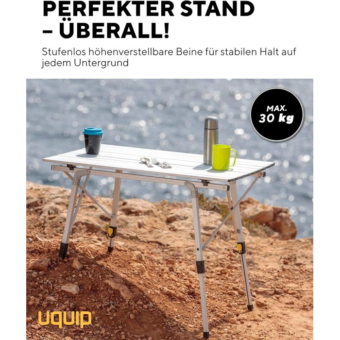 Кемпінговий стіл Uquip Variety M Silver I 53 x 46 x 90 см I Компактний розкладний стіл вантажопідйомністю 30 кг I Міцний розкладний стіл з алюмінію I Портативний вуличний стіл для кемпінгу, пікніків, фестивалів та саду