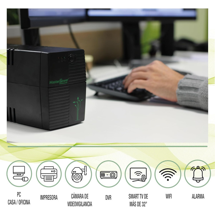 Джерело безперебійного живлення Master Power UPS, 650 ВА, постійна вихідна напруга 360 Вт, 2 розетки Schuko