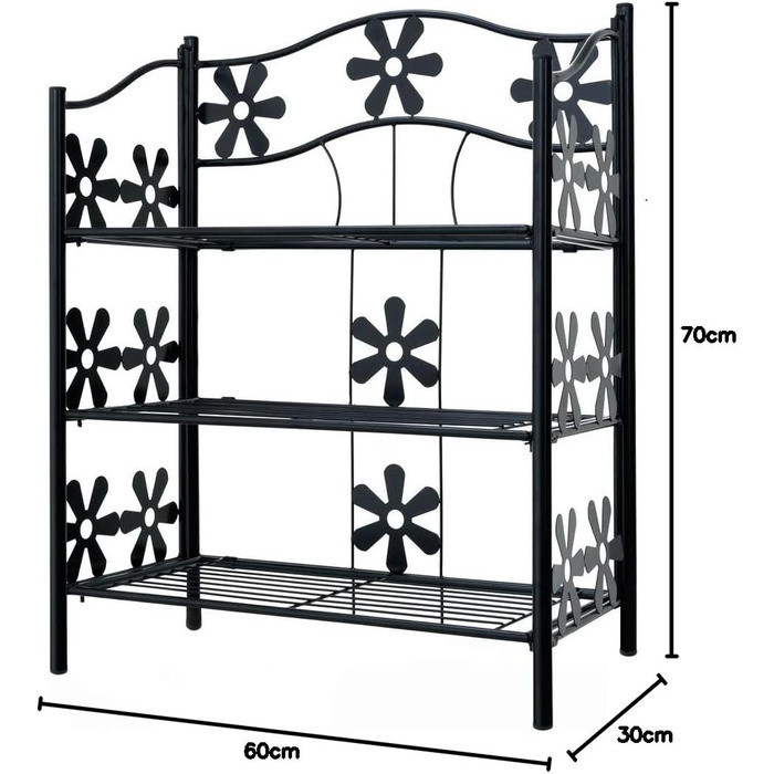 Рівнева металева підставка для квітів, чорна, підставка для рослин для приміщень/вулиці, полиця для рослин на балконі, гумові ніжки, садова лавка для квітів, квітковий табурет, 3 полиці, висота 70 см, 3-