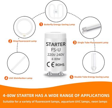 6pcs 4-80W FSU FSU Luminescent Tube Starter, AC 220-240V, UV Light Control Control Accessories, Long lifetime, Fits for Fluorescent Lamps, Aquarium UVC Lights, Neon Lights, 6pcs 4-80W FSU FSU Luminescent Tube Starter, AC 220-240V, UV Light Control Control