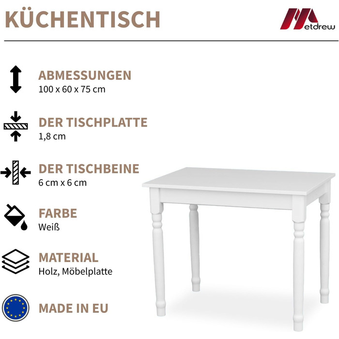 Дерев&39яний обідній стіл кухонний стіл 100x60 дерев&39яний стіл стіл з декоративними ніжками обідній стіл на 4 особи маленький кухонний стіл скандинавський стиль білий кухонний стіл стільниця біла 100 см x 60 см