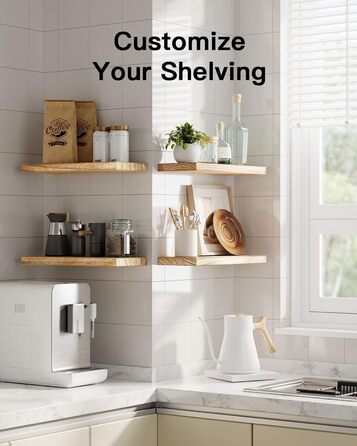 Настінна дерев&39яна полиця Pipishell, 40 см, кухонна полиця з дерева павловнії, підвісна плаваюча полиця, комплект із 4 дерев&39яних полиць для ванної кімнати, спальні, офісу, вітальні, кухні тощо (світло-коричневий)