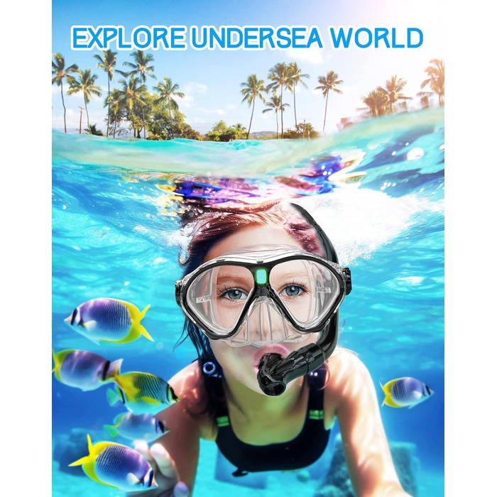 Дитячий набір для сноркелінгу Gintenco, дитяча маска для дайвінгу з трубкою, панорамний широкий огляд із захистом від запотівання, маска для сноркелінгу із захистом від протікання, маска для дайвінгу для плавання та сноркелінгу, вік 4-16 років, чорний та 