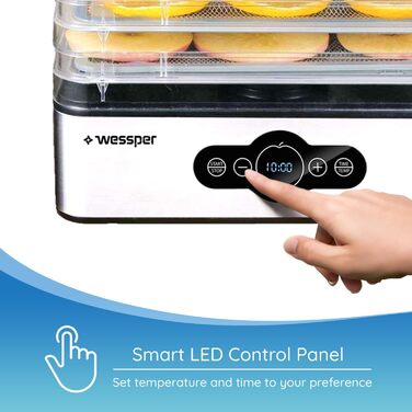 Дегідратор з нержавіючої сталі Wessper цифровий з таймером до 99 годин і регулятором температури від 35-70 за Цельсієм, 5 поверхів, без бісфенолу А, дегідратор дегідратор Дегідратор кутова сушарка для фруктів дегідратор з таймером