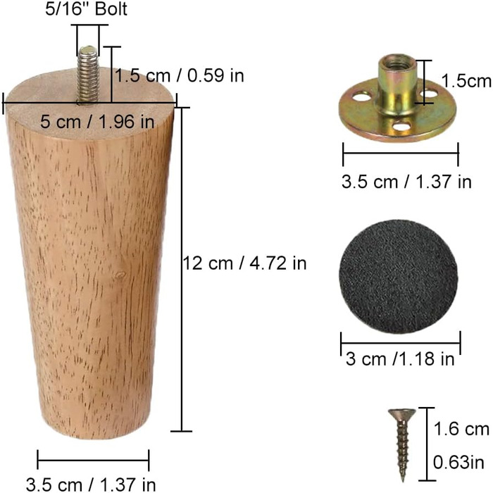 Дерев&39яні ніжки для меблів, 4 шт., конічні ніжки для меблів, змінні ніжки для дивана 12 см, дерев&39яні ніжки для меблів, ніжки для шаф, ніжки для шафи з монтажною пластиною, гумові накладки для столу, дивана, ліжка, шафи, кушетки, 4 шт./12 см