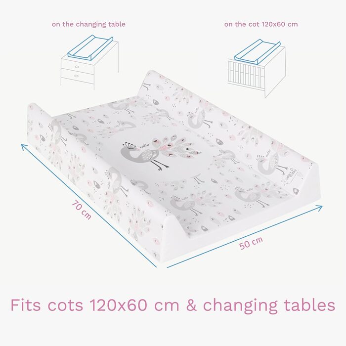 Пеленальний матрацик з твердою основою 70 х 50 см підходить для ліжечка 120 х 60 см (павич)