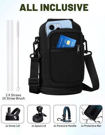 Ізольована пляшка для води з соломинкою - 1,8-літрова колба-термос з нержавіючої сталі з соломинкою для носика, кришкою, паракордо