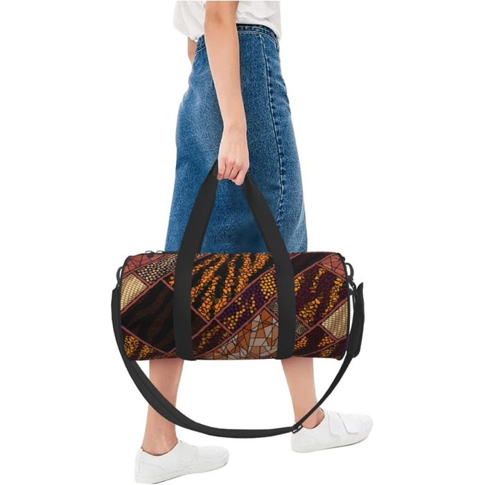 Спортивна сумка, дорожня сумка, в африканському стилі, з принтом печворк, сумка на нічліг, чорна, універсальний розмір, сумка для подорожей