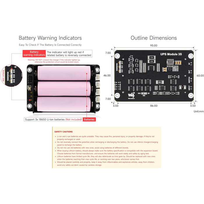 Модуль безперебійного живлення Waveshare підтримує одночасну зарядку та вихідну потужність 3S та 5V 5A