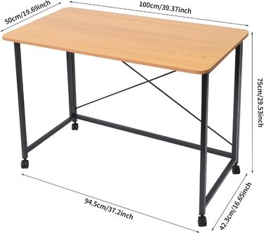 Розкладний стіл на колесах, 100x50 см, складний стіл, маленький, вантажопідйомність до 100 кг компактний мобільний комп&39ютерний стіл з гальмами для домашнього офісу, кухні, балкону, кемпінгу (білий/тик) (тикове дерево)