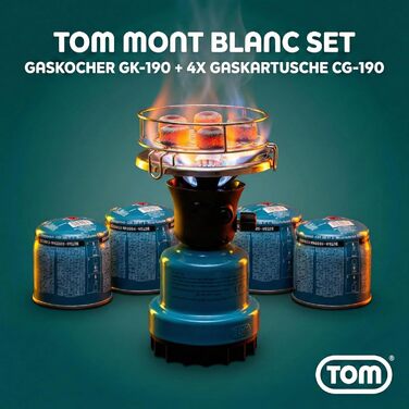 Набір газової кемпінгової плити TOM Adventure з 4 бутановими газовими картриджами 1 пальник п&39єзорозпал картриджна плита для кемпінгу, фестивалів та активного відпочинку або як вугільна запальничка