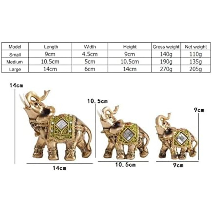 Статуетка слона Hztyyier, щасливі фігурки слона по фен-шуй, декоративна скульптура слона для прикраси домашнього офісу (L)