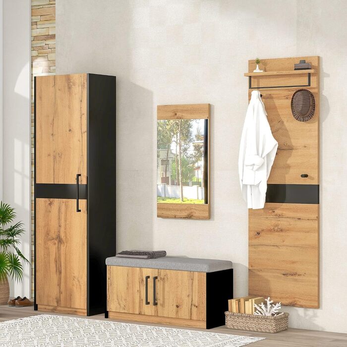 Практична настінна шафа-купе, шафа-купе з 4-х предметів з дзеркалом і лавкою, шафа-купе, меблі для гардероба, шафа-купе, стильна к