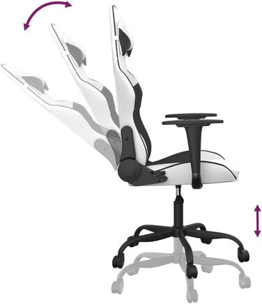 Ігрове крісло INLIFE Біло-чорне зі штучної шкіри, Меблі, Крісла, Ігрові крісла, Чорне, 16,1 кг, 3143651