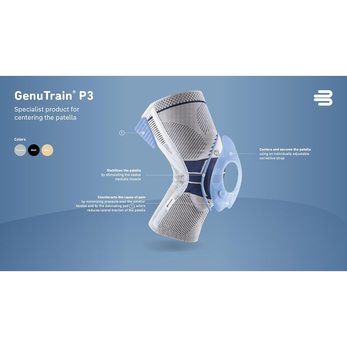 Бандаж на коліно Bauerfeind GenuTrain P3 правий, розмір 3 титановий