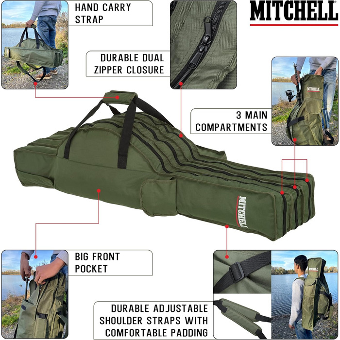 Портативна полотняна сумка для вудки Mitchell GT Pro - сумка для вудок і котушок, сумка-органайзер для рибальських аксесуарів, зелений чохол для вудок і котушок