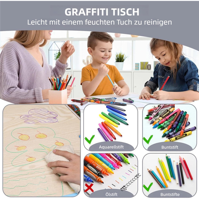 Дитячий стіл Clevich з 2 стільцями, комплект столу та стільців, дитяча група сидінь з регульованою висотою, дитячі меблі для дитячої кімнати, художній стіл та група сидінь - ергономічний, багатофункціональний - сірий