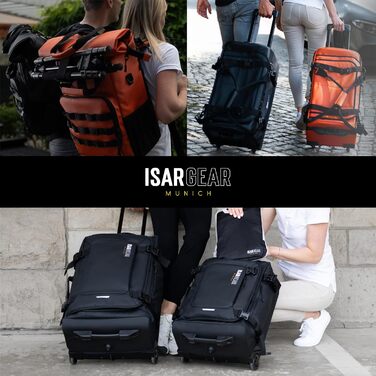 Валіза Isar Gear Medium на 2 колесах (60x40x20см) - Легка дорожня валіза 24 з тканини - Дорожній візок 48л як валіза на колесах - Валіза soft shell (тканинна валіза softcase) чорного кольору з висотою коліс 60см