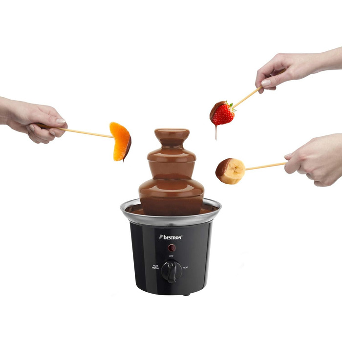 Шоколадний фонтан Bestron з 3 ярусами, Funcooking, 60 Вт, чорний/нержавіюча сталь