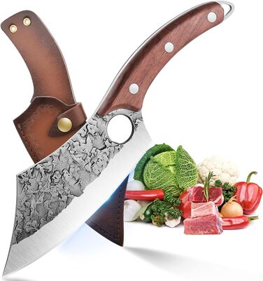 Ніж для обвалювання Ніж для рубки Кухонний ніж у шкіряних піхвах Ніж ручної ковки Дамаський професійний ніж Вікінгський ніж Японсь