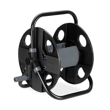 Котушка для шланга Relaxdays, 30 м, 1/2, сталь, пластик, тримач шланга, 38 x 42 x 31 см, чорний/сірий